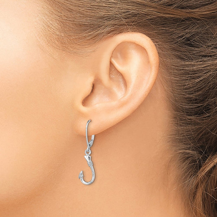 High-Quality 14K White Gold 3D Fish Hook Leverback Earrings - Stylish Value!-3