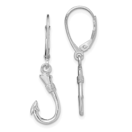 High-Quality 14K White Gold 3D Fish Hook Leverback Earrings - Stylish Value!