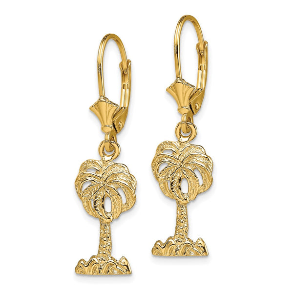 14K Gold Palm Tree Leverback Earrings - Style GR1-1020104