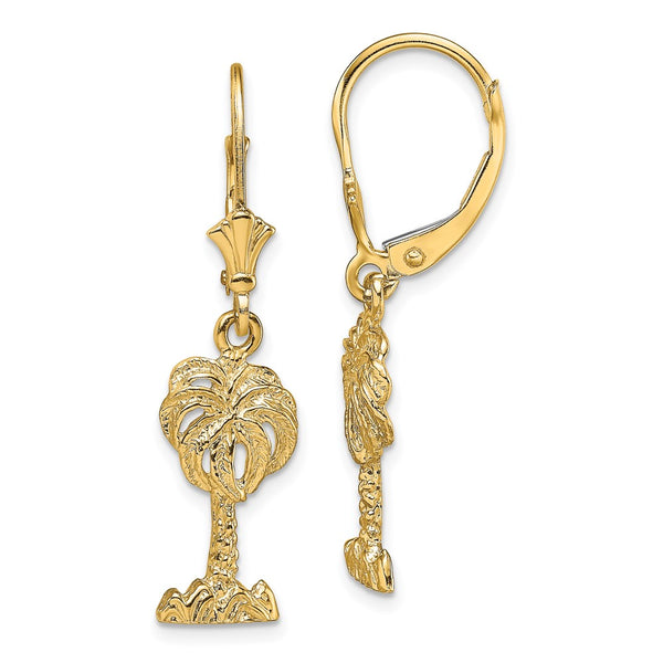 14K Gold Palm Tree Leverback Earrings - Style GR1-1020104