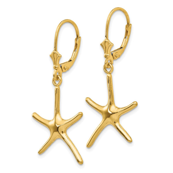 14K Gold Starfish Leverback Earrings - Dancing