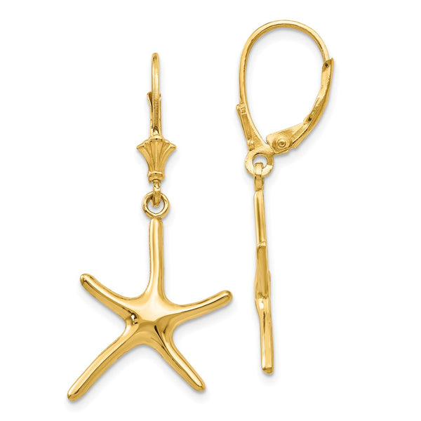 14K Gold Starfish Leverback Earrings - Dancing