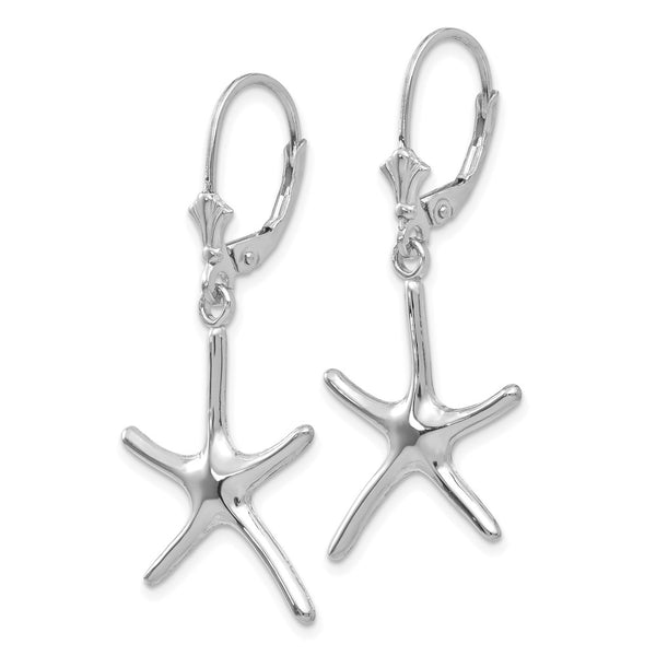 14K White Gold Starfish Dancing Leverback Earrings - 1.5" Long