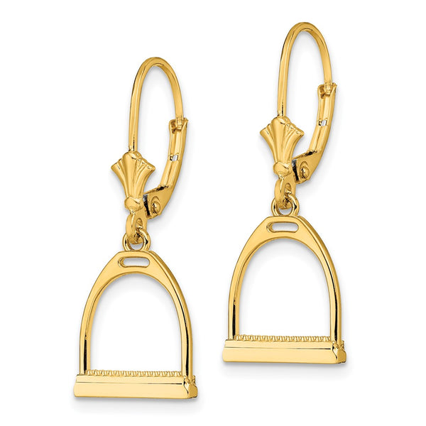 14K Gold 3D Mini Horse Stirrup Leverback Earrings, 0.85mm