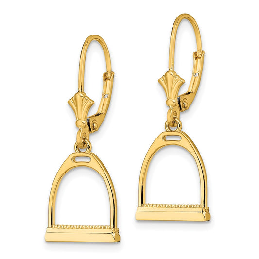 Buy Stylish 14K Gold 3D Mini Horse Stirrup Leverback Earrings, 0.85mm