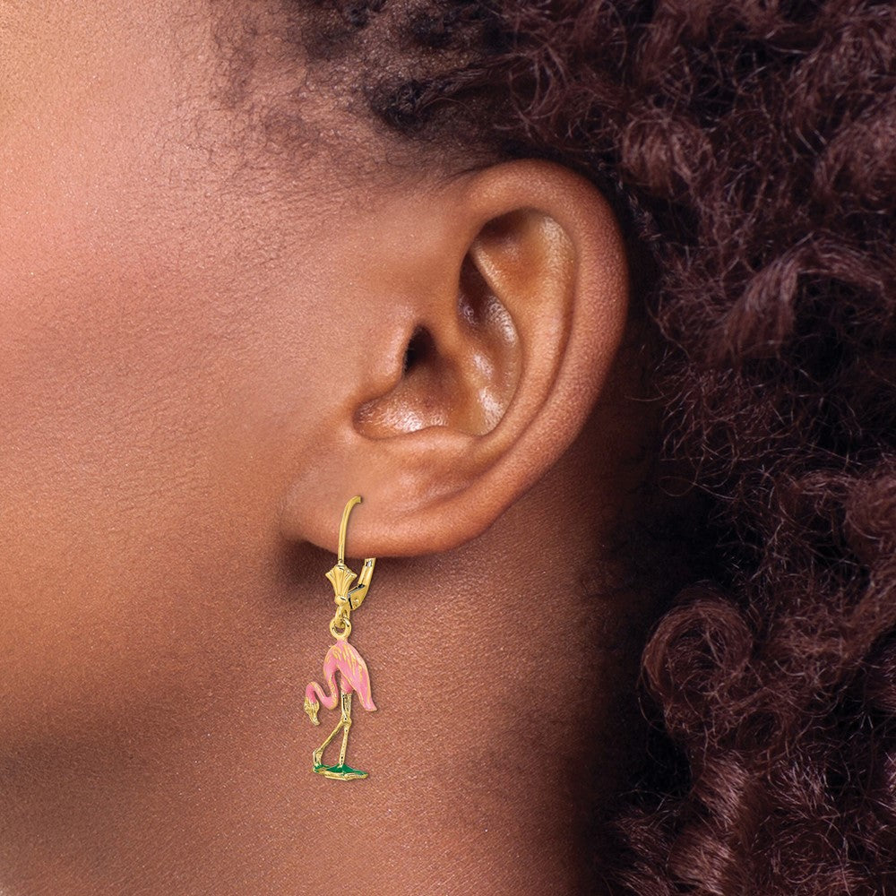 Buy Exclusive 14K White Gold Enamel 3D Flamingo Earrings - Stylish Luxury!
