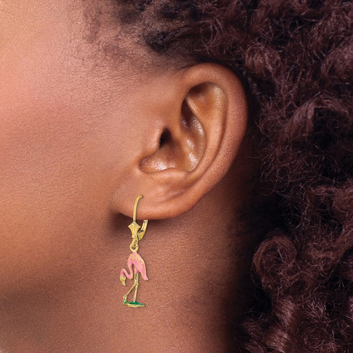 Buy Exclusive 14K White Gold Enamel 3D Flamingo Earrings - Stylish Luxury!-3