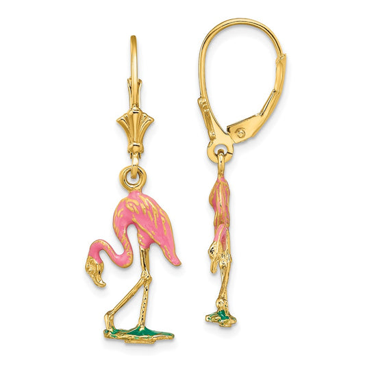 Buy Exclusive 14K White Gold Enamel 3D Flamingo Earrings - Stylish Luxury!