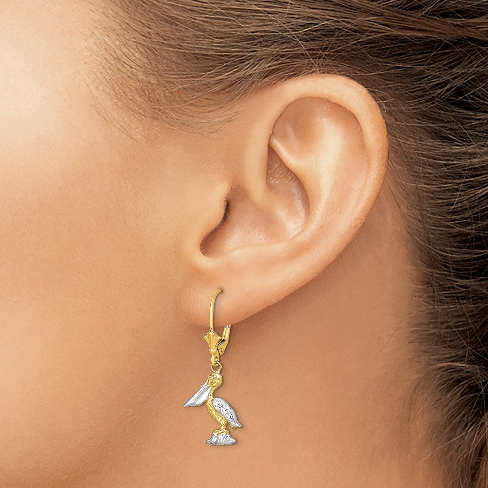 Exclusive 14K Gold & Rhodium 3D Pelican Leverback Earrings - Stylish Value!