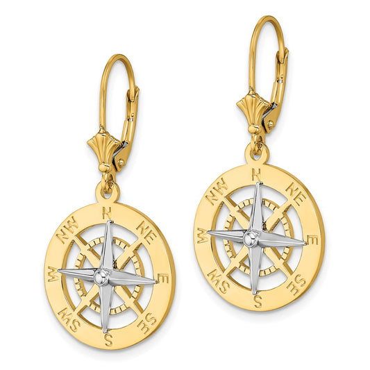 Shop Stylish 14K White Gold Nautical Compass Leverback Earrings - Luxury Design