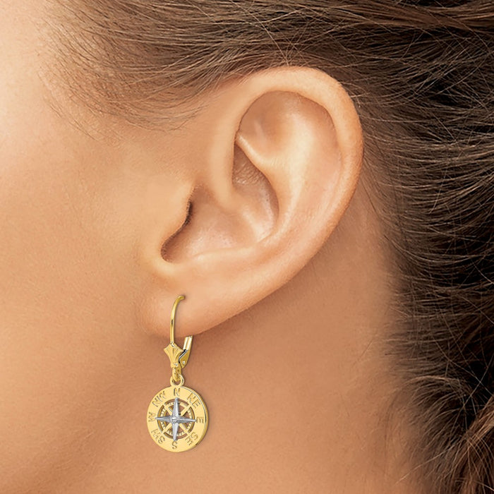 High-Quality 14K White Gold Mini Nautical Compass Earrings - Stylish Value-3