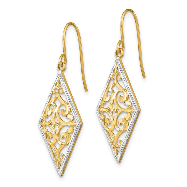 14K Gold Rhodium-Plated Diamond-Shaped Dangle Earrings