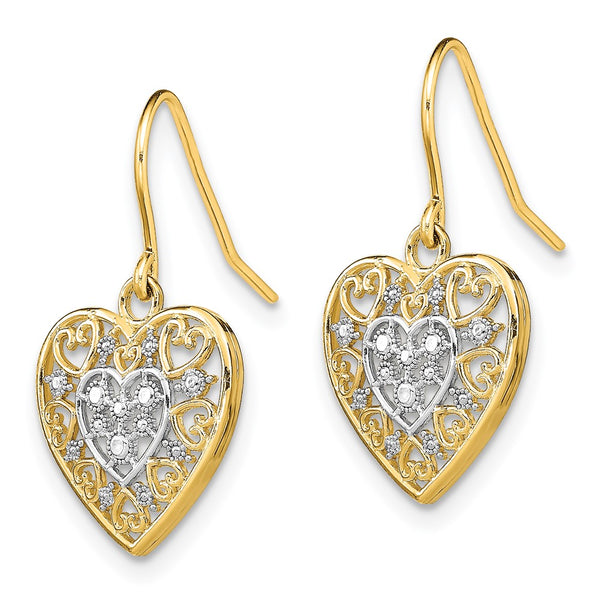14K Gold Filigree Heart Earrings - Rhodium-Plated