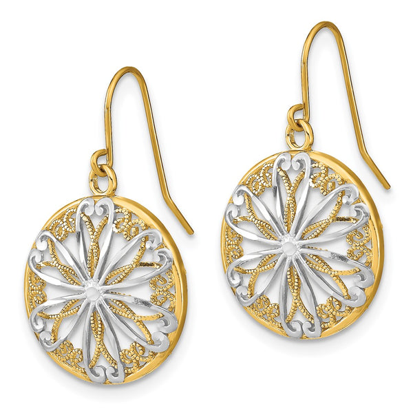 14K Gold Filigree Medallion Dangle Earrings
