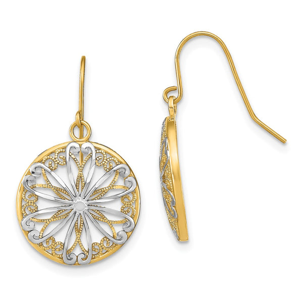 14K Gold Filigree Medallion Dangle Earrings
