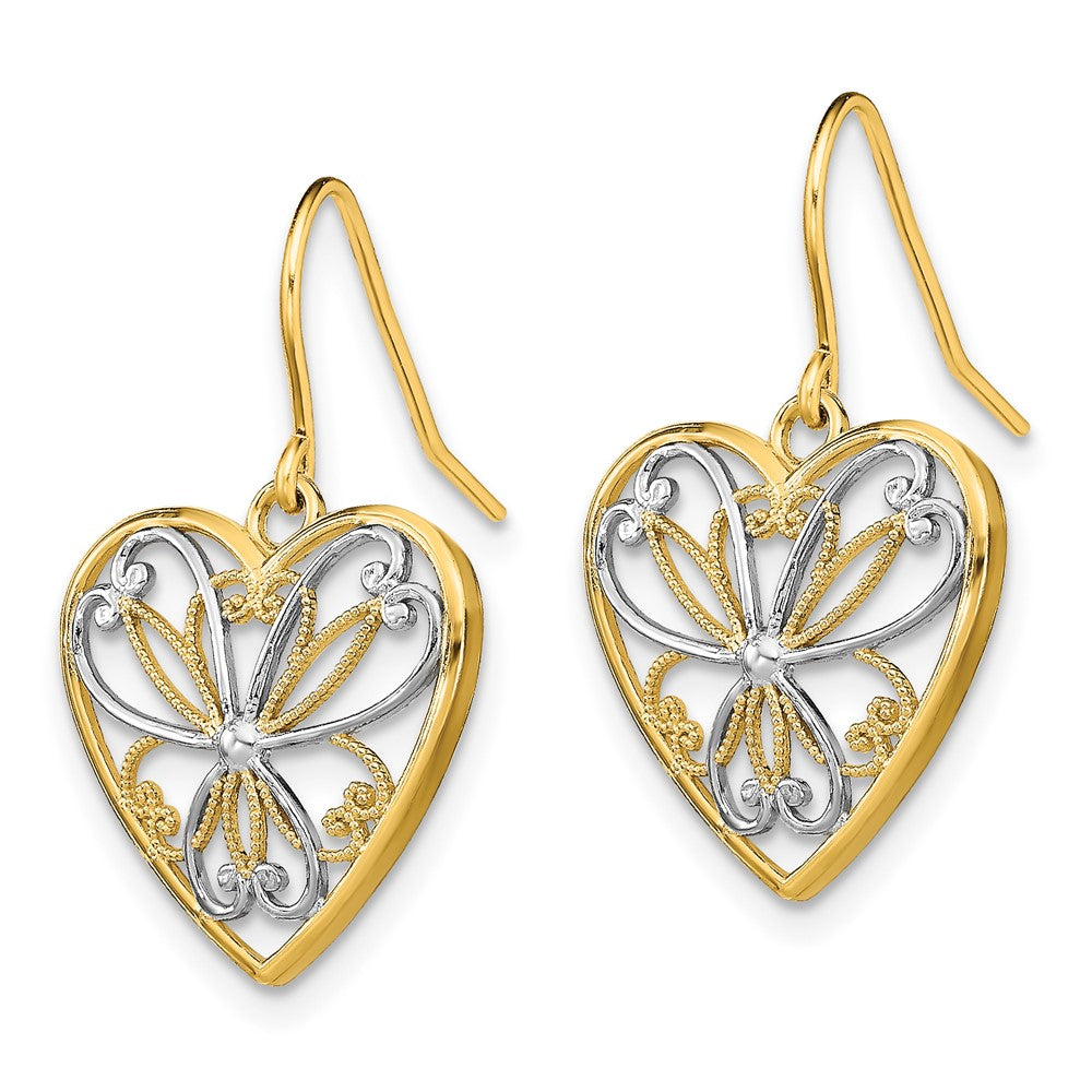 Exclusive 14K Gold Filigree Heart Earrings - Stylish & Rhodium-Plated