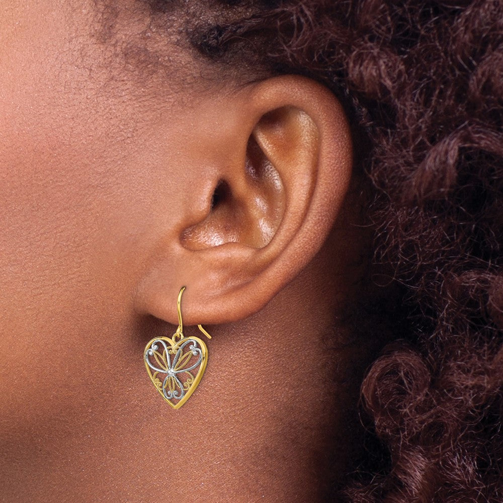 Exclusive 14K Gold Filigree Heart Earrings - Stylish & Rhodium-Plated