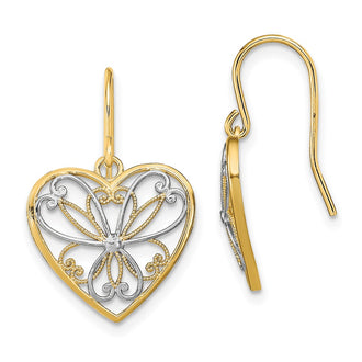 Exclusive 14K Gold Filigree Heart Earrings - Stylish & Rhodium-Plated