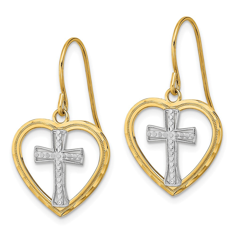 Exclusive 14K Gold Heart Earrings, Rhodium-Plated Center, Affordable Luxury