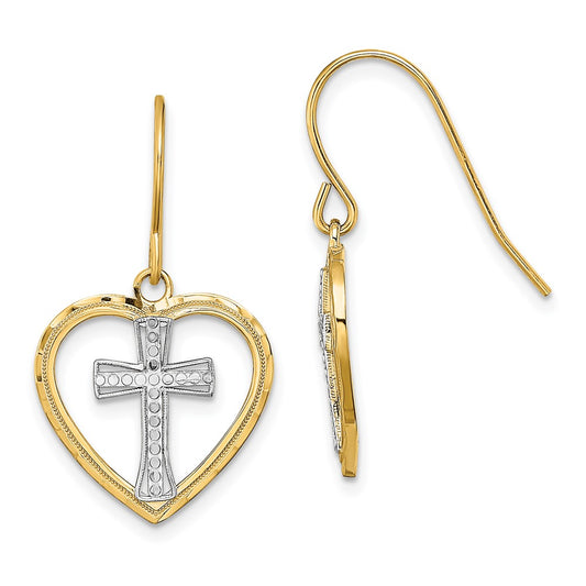 Exclusive 14K Gold Heart Earrings, Rhodium-Plated Center, Affordable Luxury