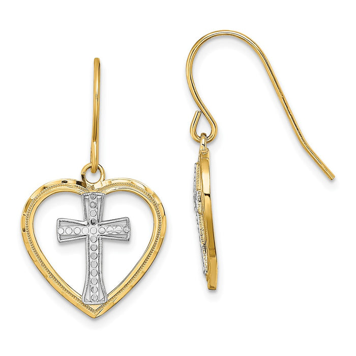 Exclusive 14K Gold Heart Earrings, Rhodium-Plated Center, Affordable Luxury-1