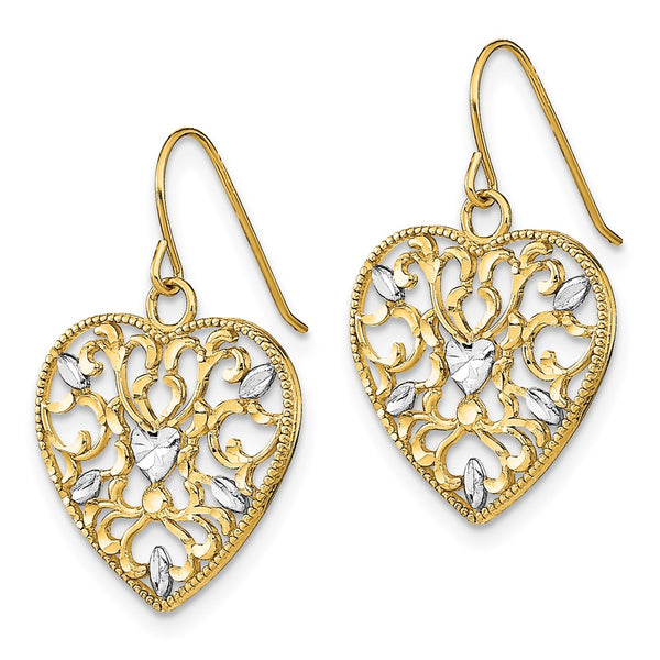 14K White Gold Filigree Heart Earrings