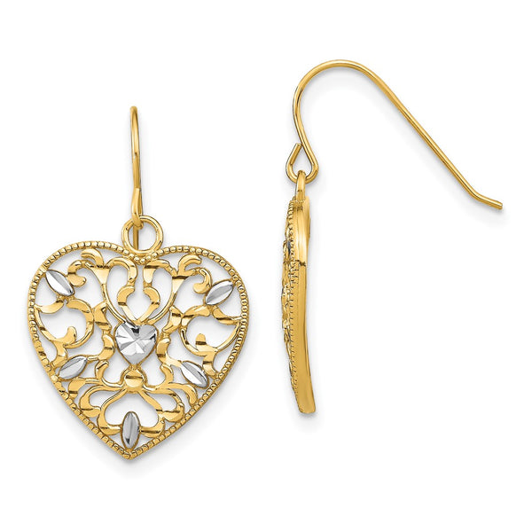 14K White Gold Filigree Heart Earrings