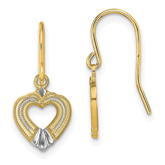 Exclusive 14K Gold & White Rhodium Heart Hook Earrings - Affordable Luxury!
