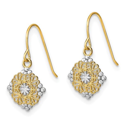 Buy Stylish 14K Gold & Rhodium Plated Mini Filigree Drop Earrings