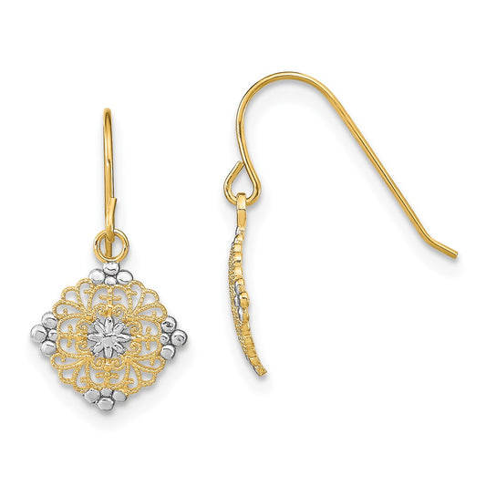 Buy Stylish 14K Gold & Rhodium Plated Mini Filigree Drop Earrings