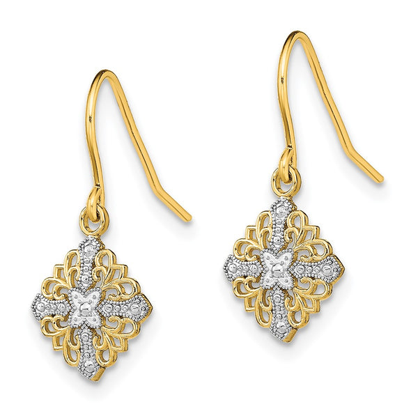 14K Gold & Rhodium Fancy Filigree Dangle Earrings