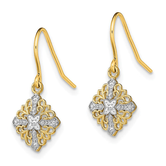 Shop Exclusive 14K Gold & Rhodium Fancy Filigree Dangle Earrings, Stylish Design