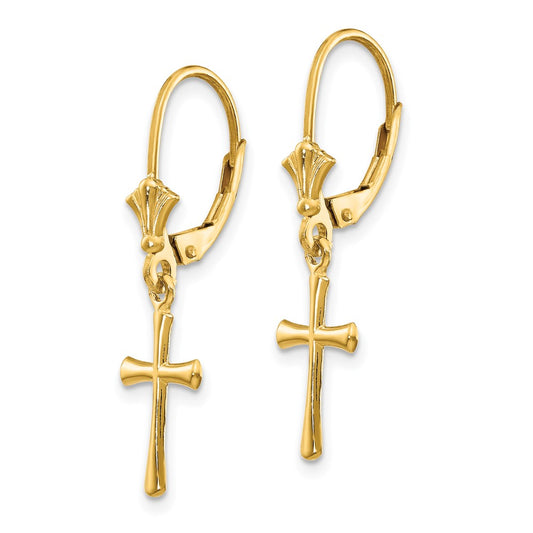 Designer 14K Gold Polished Cross Leverback Earrings | Stylish & Affordable!
