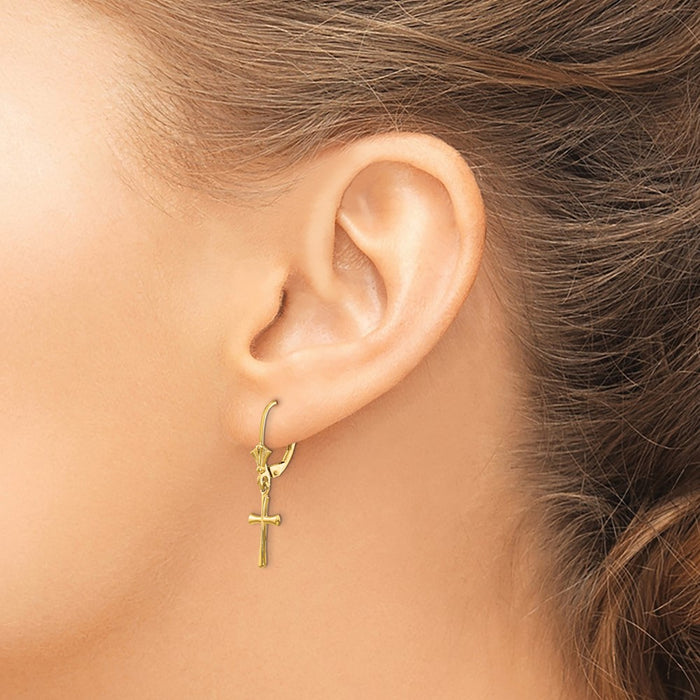 Designer 14K Gold Polished Cross Leverback Earrings | Stylish & Affordable!-3