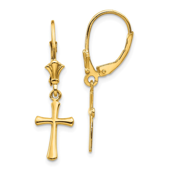 14K Gold Polished Cross Leverback Earrings - Style GR1-1020124