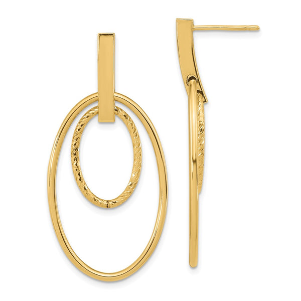 14K Polished Diamond-Cut Dangle Post Earrings