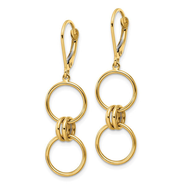 14K Gold Circle Dangle Earrings - Leverback