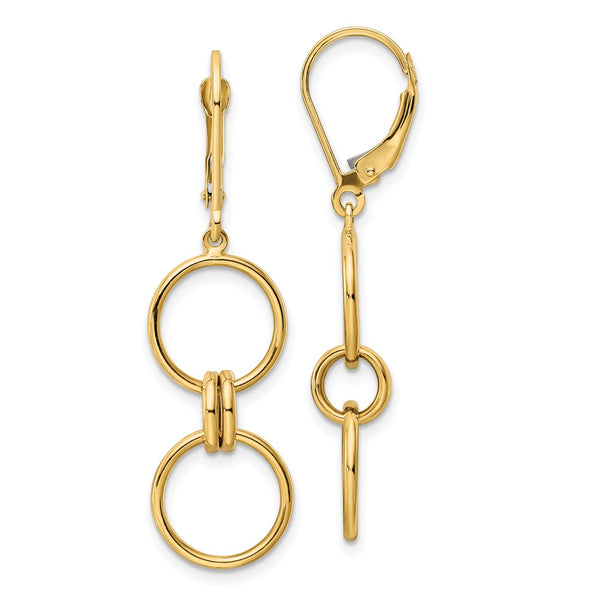 14K Gold Circle Dangle Earrings - Leverback