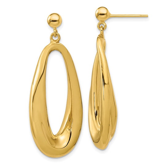 High-Quality 14K Gold Polished Hollow Oval Dangle Earrings - Stylish Value!