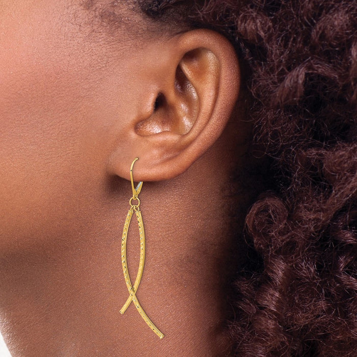 Exclusive 14K Gold Polished Diamond-Cut Dangle Earrings - Stylish & Affordable-4