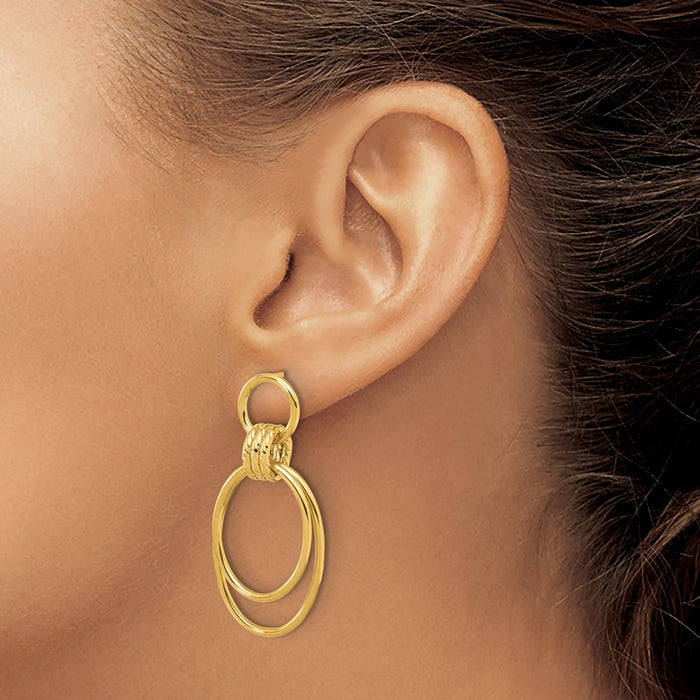 Designer 14K Gold Dangle Earrings - Stylish Polished & Textured Finish, 1.5"-3