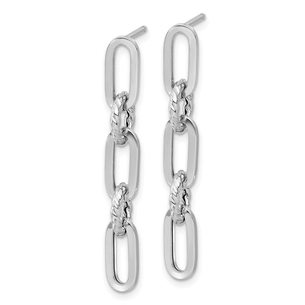 14K White Gold Twisted Chain Link Dangle Earrings, 1.5" Long
