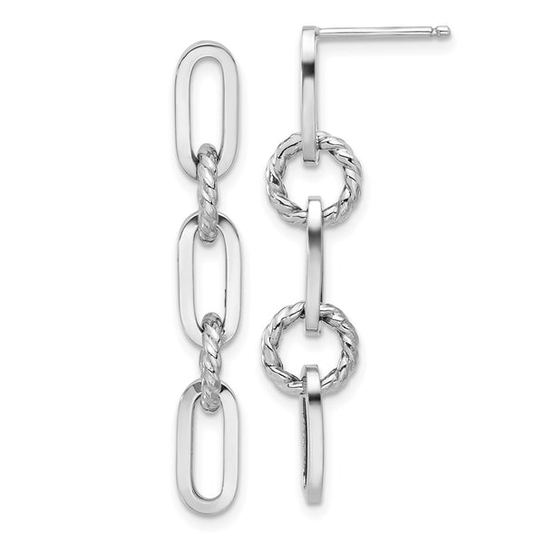 14K White Gold Twisted Chain Link Dangle Earrings, 1.5" Long
