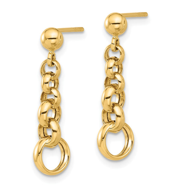 14K Gold Polished Circle Link Stud Earrings