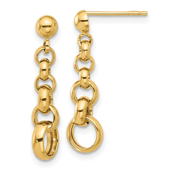 14K Gold Polished Circle Link Stud Earrings