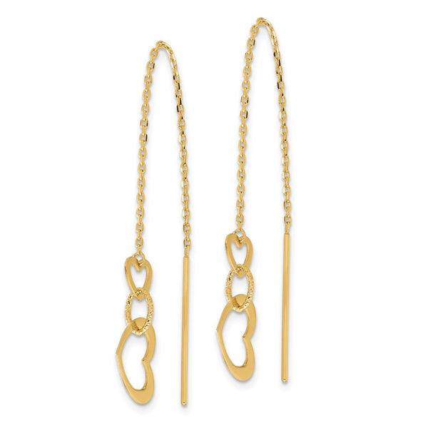 14K Gold Polished Heart Threader Earrings