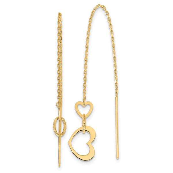 14K Gold Polished Heart Threader Earrings