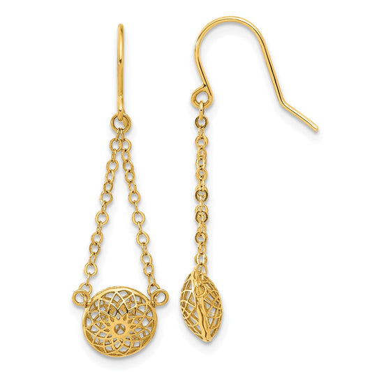 High-Quality 14K Gold Dangle Earrings - Stylish Hollow Cut-Out Design