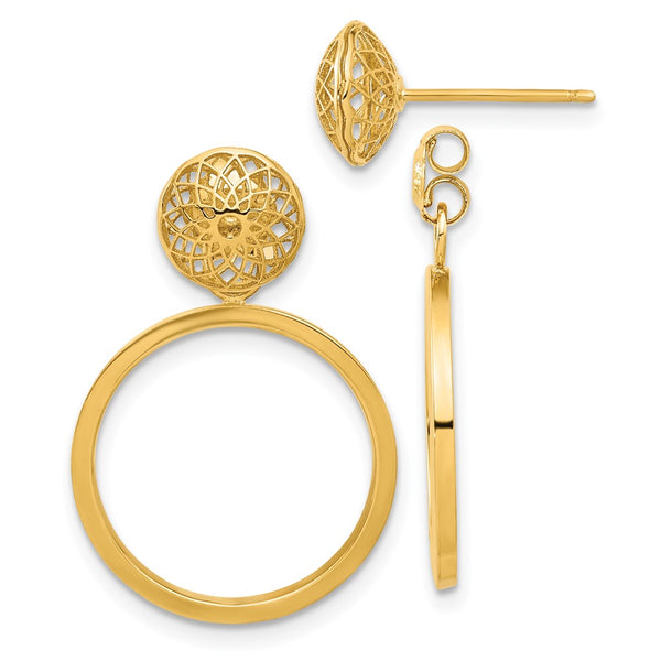14K Gold Polished Hollow Circle Dangle Earrings