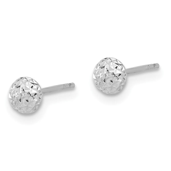 14K White Gold 4.5mm Polished & Diamond-Cut Earrings